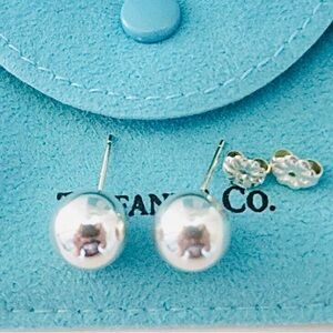 Tiffany & Co. % Authentic 8mm 925 Silver Ball Stud Earrings W/ Pouch ✨EUC✨